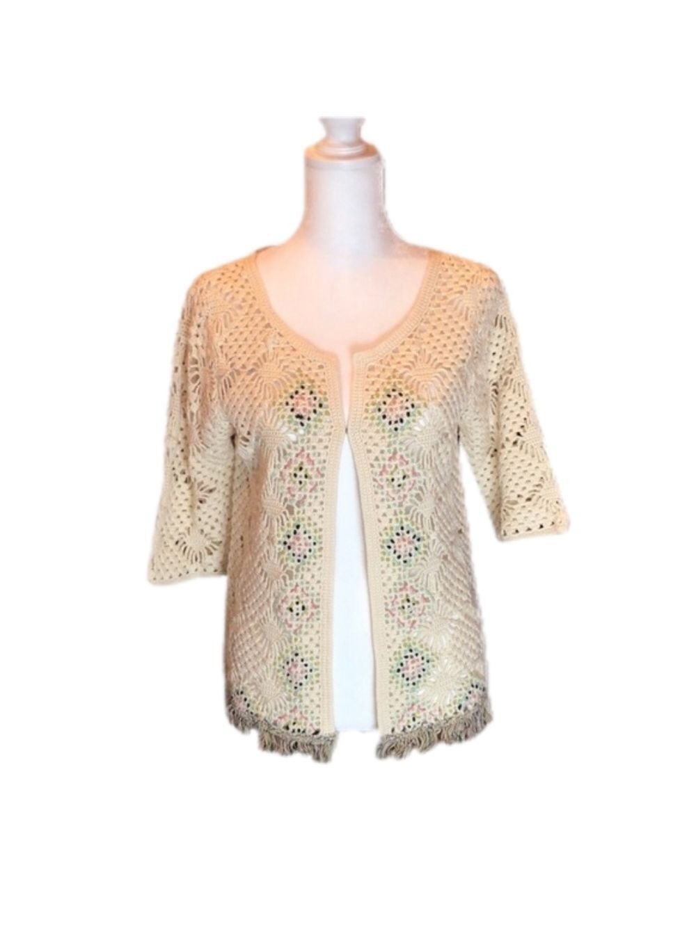 𝅺ANTHROPOLOGIE’S “EDIE” Beautiful Cream Crotchet Cardigan Size S